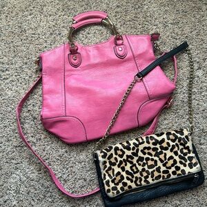 2 purses for $10. Pink faux leather purse. Black cheetah purse